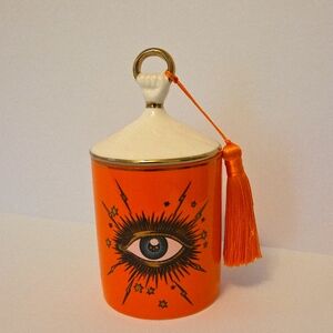 Eye Design Orange Ceramic Candle Holder with removable Tassel